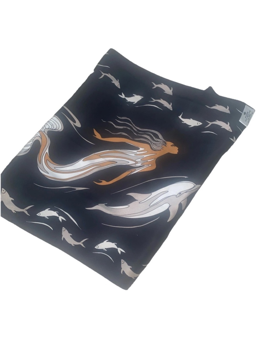 Oscardo Makine  Noil Silk Scarf VTG Dolphins Mermaid Siren